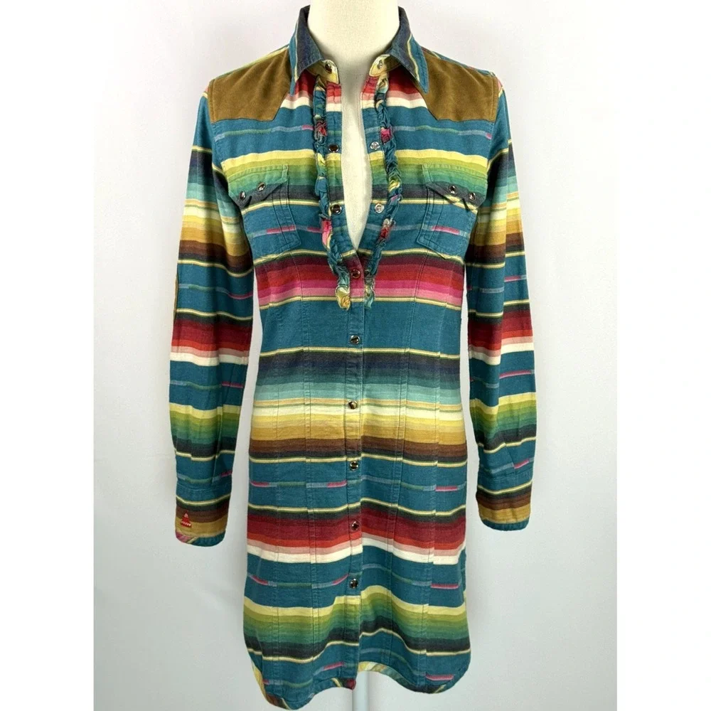 Tasha Polizzi Colt 44 Serape Stripe Tunic Western Shirt Dress Women S 1095-02